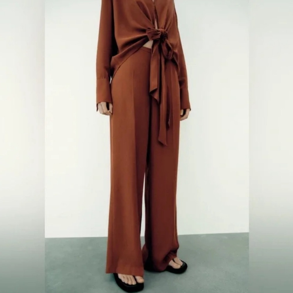 NWT ZARA Wide Leg Flowy Back Elastic Waist Pants Flying FabricCooper 9479/054 XL